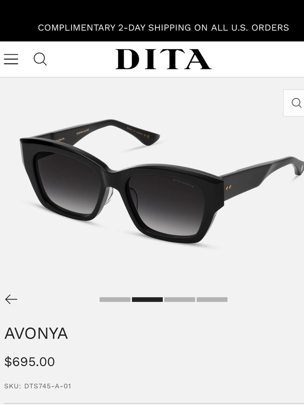DITA Avonya Black Sunglasses with Gold Accents
